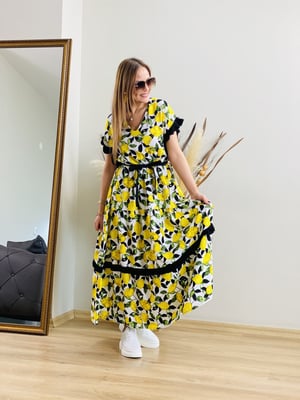 Limon Desen Uzun Elbise
