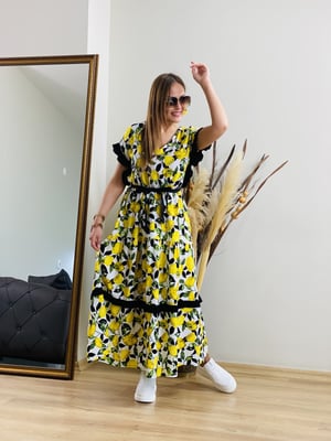 Limon Desen Uzun Elbise
