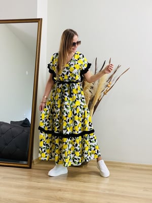 Limon Desen Uzun Elbise