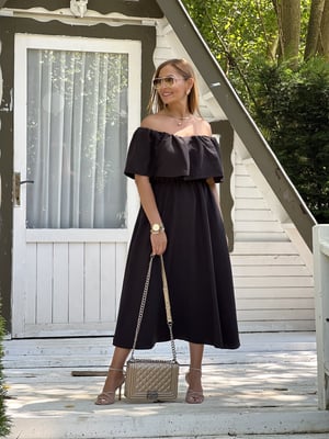 Madonna Yaka Kuşaklı Siyah Elbise