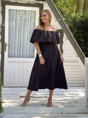 Madonna Yaka Kuşaklı Siyah Elbise