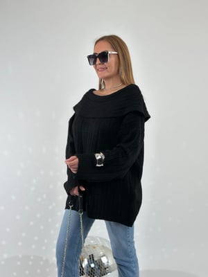 Madonna Yaka Siyah Oversize Triko
