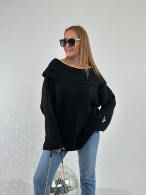 Madonna Yaka Siyah Oversize Triko