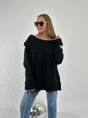 Madonna Yaka Siyah Oversize Triko