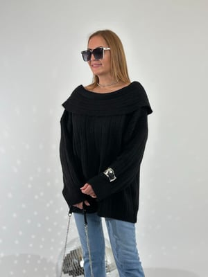 Madonna Yaka Siyah Oversize Triko