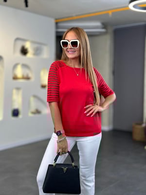 Makaron Kol Oversize Kırmızı Triko Bluz