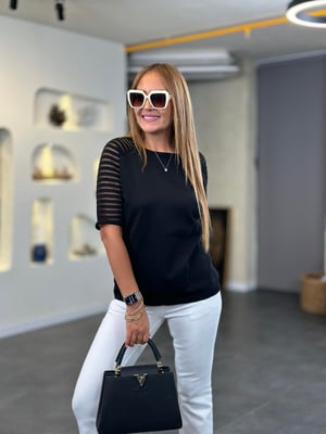 Makaron Kol Oversize Siyah Triko Bluz
