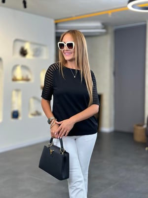 Makaron Kol Oversize Siyah Triko Bluz