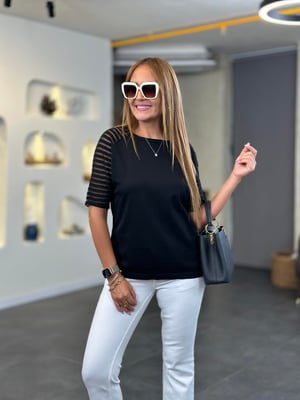 Makaron Kol Oversize Siyah Triko Bluz