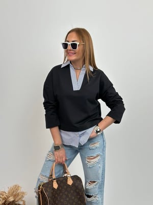 Mavi Beyaz Gömlekli Lacivert Sweatshirt