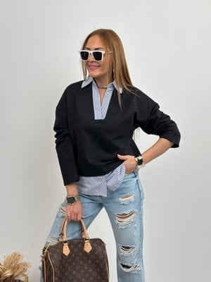 Mavi Beyaz Gömlekli Lacivert Sweatshirt