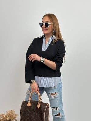 Mavi Beyaz Gömlekli Lacivert Sweatshirt