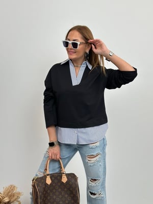 Mavi Beyaz Gömlekli Lacivert Sweatshirt
