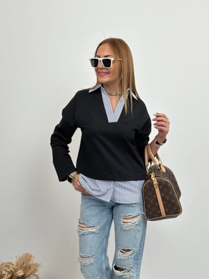 Mavi Beyaz Gömlekli Lacivert Sweatshirt