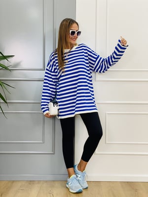 Mavi Çizgili Oversize Triko