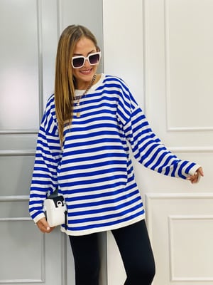 Mavi Çizgili Oversize Triko