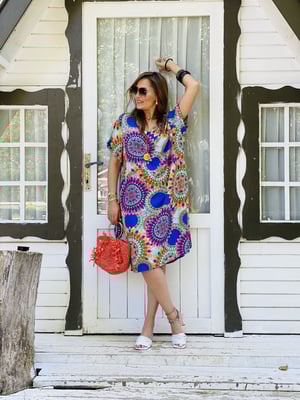 Mavi Etnik Desen Oversize Elbise