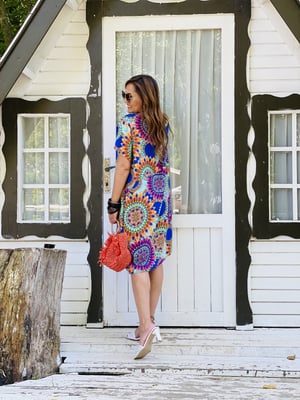 Mavi Etnik Desen Oversize Elbise