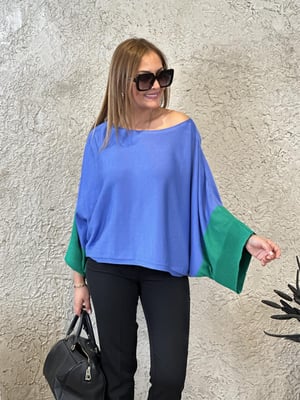 Mavi Yeşil Panço Triko Bluz