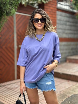 Mor Arka Yazı Baskılı Salaş Tshirt