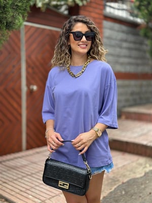 Mor Arka Yazı Baskılı Salaş Tshirt