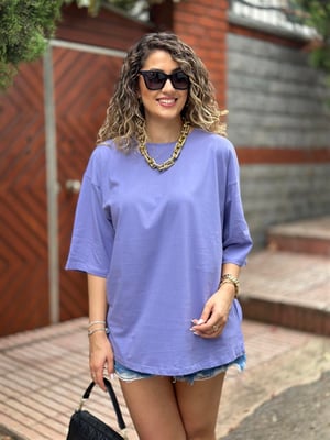 Mor Arka Yazı Baskılı Salaş Tshirt