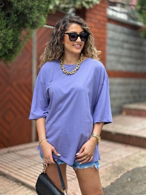 Mor Arka Yazı Baskılı Salaş Tshirt