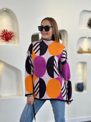 Mor Hardal Desenli Oversize Kazak