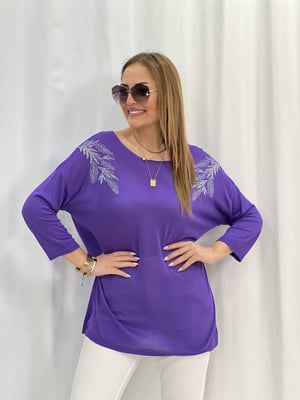 Mor Yaprak Sim Detay Oversize Triko