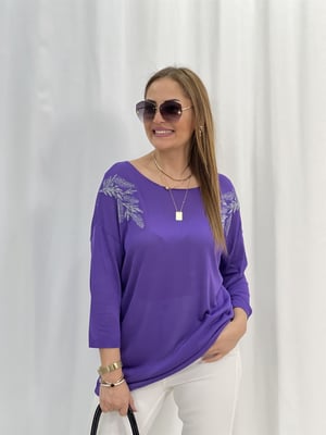 Mor Yaprak Sim Detay Oversize Triko