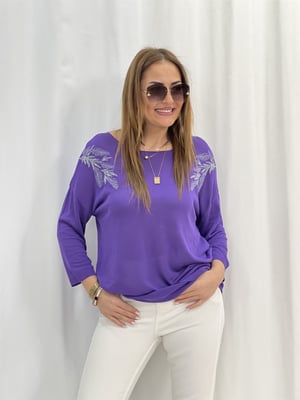 Mor Yaprak Sim Detay Oversize Triko