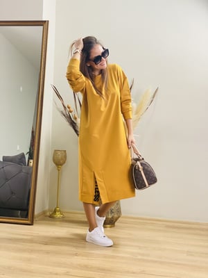 Nakış Detaylı Basic Hardal Elbise