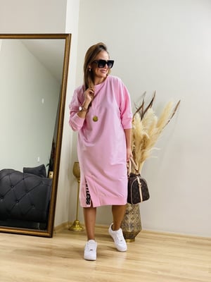 Nakış Detaylı Basic Toz Pembe Elbise
