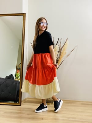 Nar Çiçeği Üç Renk Elbise