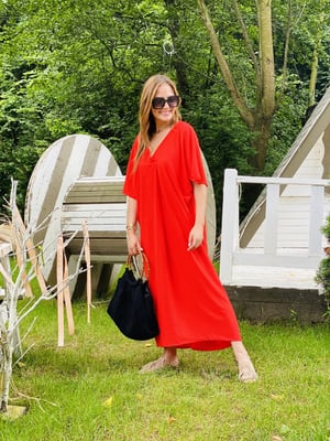 Narçiçeği Yarasa Kol Oversize Elbise