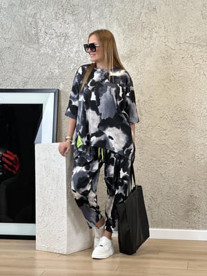 Neon Detay Batik Desen Salaş Oversize Siyah İkili Takım