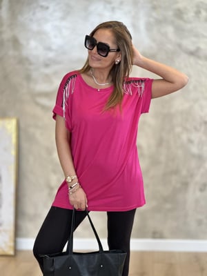 Omuz Taşlı Double Kol Fuşya Bluz