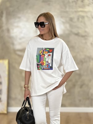 Ön Baskılı Beyaz Oversize Tshirt