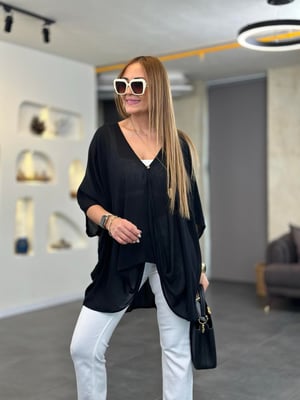 Ön Burgulu Siyah Salaş Pamuk Bluz