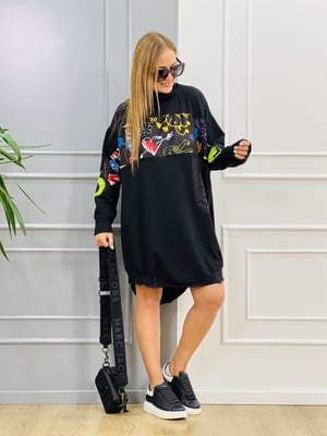 Önü Kısa Arka Uzun Desenli Sweat Elbise