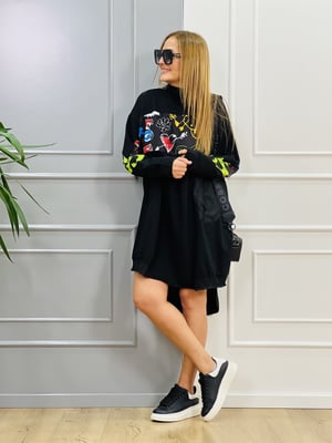 Önü Kısa Arka Uzun Desenli Sweat Elbise