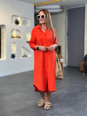Orange Midi Boy Gömlek Elbise