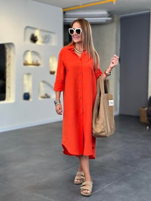 Orange Midi Boy Gömlek Elbise