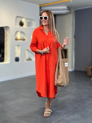 Orange Midi Boy Gömlek Elbise