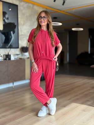 Orijinal Ön Büzgülü Kapüşonlu Nar Çiçeği İkili Takım