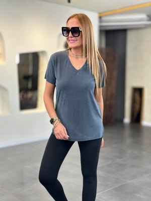 Orijinal V Yaka Modal Antrasit Tshirt