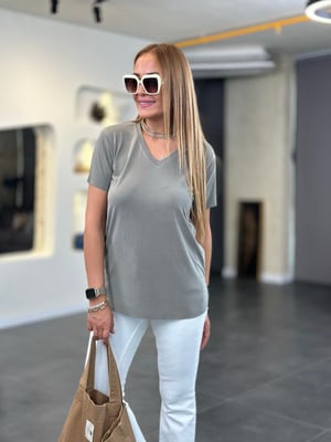 Orijinal V Yaka Modal Haki Tshirt