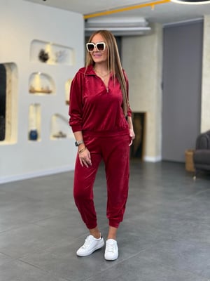 Orijinal Yarım Fermuarlı Bordo Kadife İkili Takım