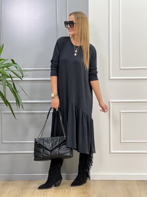 Oversize Asimetrik Füme Elbise