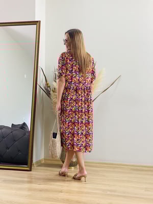 Oversize Çiçek Desenli Midi Boy Elbise